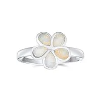 opale blanche créée bague fleur de plumeria hawaïenne pour femmes pour ados .925 argent sterling pierre de naissance octobre