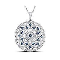 0,50 carats (ct) 10 k or blanc diamant rond bleu et blanc pour femme pendentif cercle