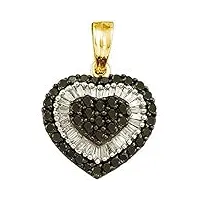1,09 carat (ct) or jaune 14 k noir et blanc diamant pour femme pendentif en forme de cœur