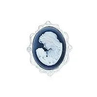 collier pour femmes en argent sterling avec pendentif et broche en forme de portrait de mère et d'enfant de style victorien ovale, bleu et blanc.
