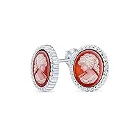 boucles d'oreilles de style vintage classique terracotta rouge blanche avec cadre ovale et portrait de femme victorienne pour femmes .925 argent sterling