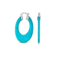 grandes boucles d'oreilles ovales en pierres bleues turquoise pour femmes ados en argent sterling plus de couleurs 1.5 pouces de diamètre