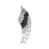 pendentif en argent sterling 0,20 carat (ctt) avec diamant noir et blanc pour femme en forme d'ailes d'ange 1/5 carat