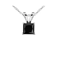 pendentif solitaire en or blanc 14 carats 0,75 carat (ctw) avec diamant noir taille princesse 3/4 ct, or blanc gemme, diamant