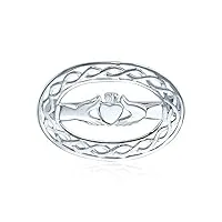 nœud d'amour celtique traditionnel irlandais en forme ovale, mains, cœur et couronne, broche d'Écharpe claddagh pour femmes en argent sterling .925