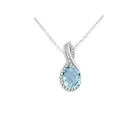 miore collier pour femmes avec pedentif pierre précieuse topaze bleu et diamants 0.34 ct chaîne en or blanc 14 carat / 585 or, bijou avec diamants et brillants longueur 45 cm