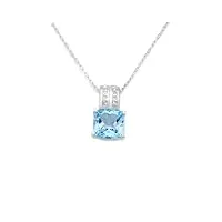 miore collier pour femmes avec pendentif pierre précieuse topaze bleu et diamants 0.23 ct chaîne en or blanc 14 carat / 585 or, bijou avec diamants et brillants longueur 45 cm
