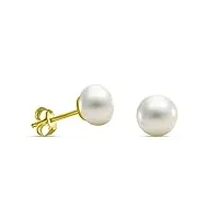 miore boucles d'oreilles pour femmes classiques avec perles cultivées en eau douce blanches clous d'oreilles en or jaune 9 carat / 375 or, bijou