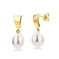 miore bijoux pour femmes boucles d'oreilles pendantes avec perles d'eau douce blanches 8-8.5mm boucles d'oreilles en or jaune 9 carats / 375 or