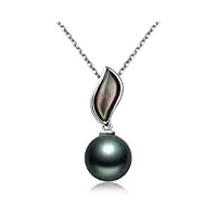 viki lynn perle de tahiti fantaisie collier femme pendentif de perle culturelle noire 9-10mm de classe aaa flamme d'amour argent fin 925/1000 taille 45cm