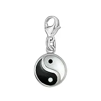 clever schmuck pendentif yin yang noir et blanc laqué avec zircones sterlingb argent 925