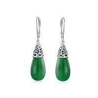 boucles d'oreilles pendantes en jade vert teint gemme pour femmes en argent sterling 925