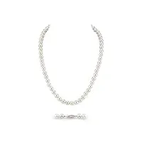 the pearl source collier de perles d'eau douce blanches pour femme – collier de perles | long collier de perles avec véritables perles de culture de 6,5 à 11 mm, perle argent sterling, perle