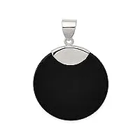 argent sterling pendentif rond noir onyx simulée