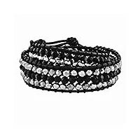 noir aurore boréale cristal gris perle et cuir multi-wrap bracelet