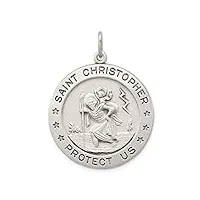 collier avec pendentif médaille de saint christophe en argent sterling 925 massif satiné gravé 31 x 26 mm de large, métal
