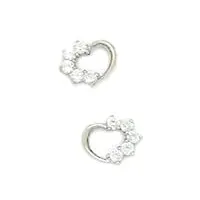 or blanc 14 carats cœur en zircone cubique tige boucles d'oreilles fantaisie-dimensions : 7 x jewelryweb - 8 mm