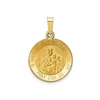 collier avec pendentif médaille réversible en or jaune 14 carats - motif reine du sainte scapulaire - cadeau pour femme, métal