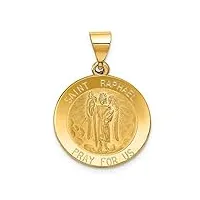 collier avec pendentif en or jaune 14 carats avec dos en satin poli et satiné - médaille de saint-raphaël - cadeau pour femme