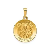 collier avec pendentif médaille de saint thérèse en or jaune 14 carats avec dos en satin et poli - dimensions : 18 x 15 mm de large - bijoux cadeaux pour femme, métal