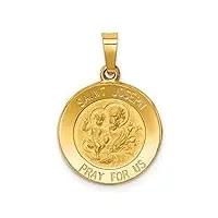 collier avec pendentif médaille saint joseph en or jaune 14 carats gravé en satin poli et satiné, métal