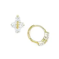 or jaune 14 carats avec zircone cubique boucles d'oreilles homme-anneaux à charnière-croix moyen-dimensions : 13 x 13 mm-jewelryweb