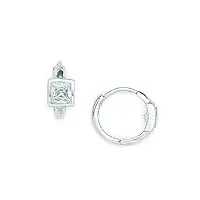 or blanc 14 carats avec zircone cubique boucles d'oreilles homme-anneaux à charnière-carré-dimensions : 11 x 12 mm-jewelryweb