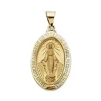 collier avec pendentif en or jaune 14 carats - médaille religieuse miraculeuse ovale - 23 x 16 mm, or jaune