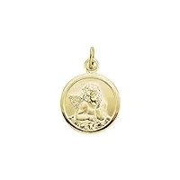 collier avec pendentif médaille religieuse ange gardien en or jaune 14 carats, métal