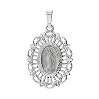 collier avec pendentif médaille religieuse miraculeuse en or blanc 14 carats 22 x 15,5 mm, bijoux cadeaux pour femmes, métal