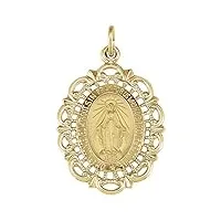 collier avec pendentif médaille religieuse miraculeuse en or jaune 14 carats 25 x 18 mm