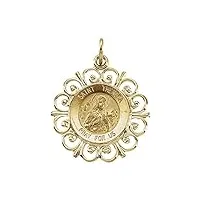 collier avec pendentif médaille religieuse en or jaune 14 carats - 20 x 18,5 mm - cadeau pour femme, métal
