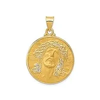 tête de 14 carats christ-pendentif médaille ronde-dimensions : 33,3 x 24 mm-jewelryweb