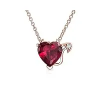 bling jewelry promesse romantique collier pendentif en forme de cœur de diable en zircone cubique rouge rubis aaa cz pour femmes adolescentes plaqué or rose en argent sterling .925