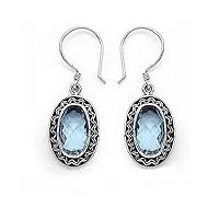 bijoux schmidt-magnifique boucles d'oreilles topaze bleue/crochet - argent 925 rhodié de 8,00 carats