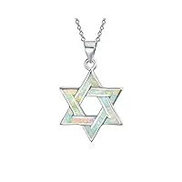 pendentif Étoile de david en argent sterling .925 avec incrustation de pierre opale blanche magen judaic hanukkah pour bat mitzvah pour femmes et adolescentes