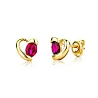 miore bijoux femmes boucles d'oreilles avec pierre précieuse/pierre de naissance rubis rouge clous d'oreilles en or jaune 9 carats / 375 or