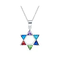 bling jewelry collier pendentif Étoile de david de hanoucca moderne en zircone cubique multicolore, en argent sterling .925 pour femmes et adolescentes