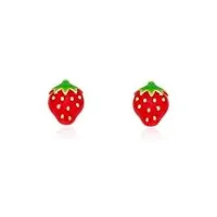 boucles d'oreilles fille enfant Émail rouge-vert fraises or jaune 18 carats - coffret cadeau - certificat de garantie - mondepetit