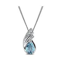 miore collier pour femmes avec pendentif pierre précieuse topaze bleu et diamants 0.03 ct chaîne en or blanc 9 carat / 375 or, bijou avec diamants en brillants longueur 45 cm