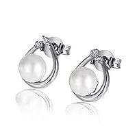 goldmaid - boucles d'oreille - femme - or blanc 9 cts 375/1000 1.47 gr - diamant - perle d'eau douce