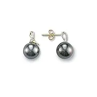 sf bijoux - boucles d'oreilles or jaune perle de tahiti et diamant (0,052 carat) - gris