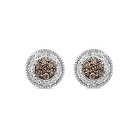jewelili boucles d'oreilles à tige en argent sterling ou argent sterling avec diamant rond blanc ou champagne naturel