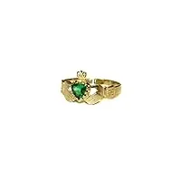 bijoux irlandais - bague claddagh celtique de 9 carats or jaune avec zircone vert émeraude - pour femme