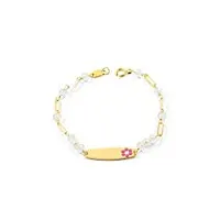 bracelet fille enfant or jaune 18 carats personnalisé esclave fleurs zircone perle 3,5 mm brillant 14 cm - coffret cadeau - certificat de garantie - mondepetit