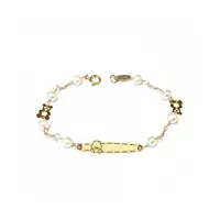 bracelet fantaisie enfant or jaune 18 carats personnalisé esclave ours perle 4 mm mat et brillant 13 cm - certificat de garantie - coffret cadeau - mondepetit