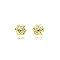 boucles d'oreilles enfant fleur - or jaune 750/1000 (18 carats) - coffret cadeau - certificat de garantie - mondepetit