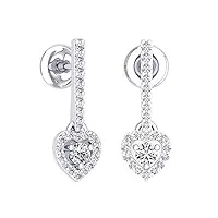 boucles d'oreilles pendantes en or blanc 14 carats 0,50 carat (ctw) avec diamant blanc rond pour femme en forme de cœur 1/2 ct, or blanc