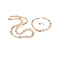 treasurebay parure avec collier/bracelet/boucles d'oreilles en perle d'eau douce de 9/10 mm livrée dans un joli coffret cadeau lilas