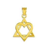 collier pendentif - - 14 ct or jaune 585/1000 Étoile de david cœur moyen (1.1 ") (livré avec l'onu 18" chaîne)